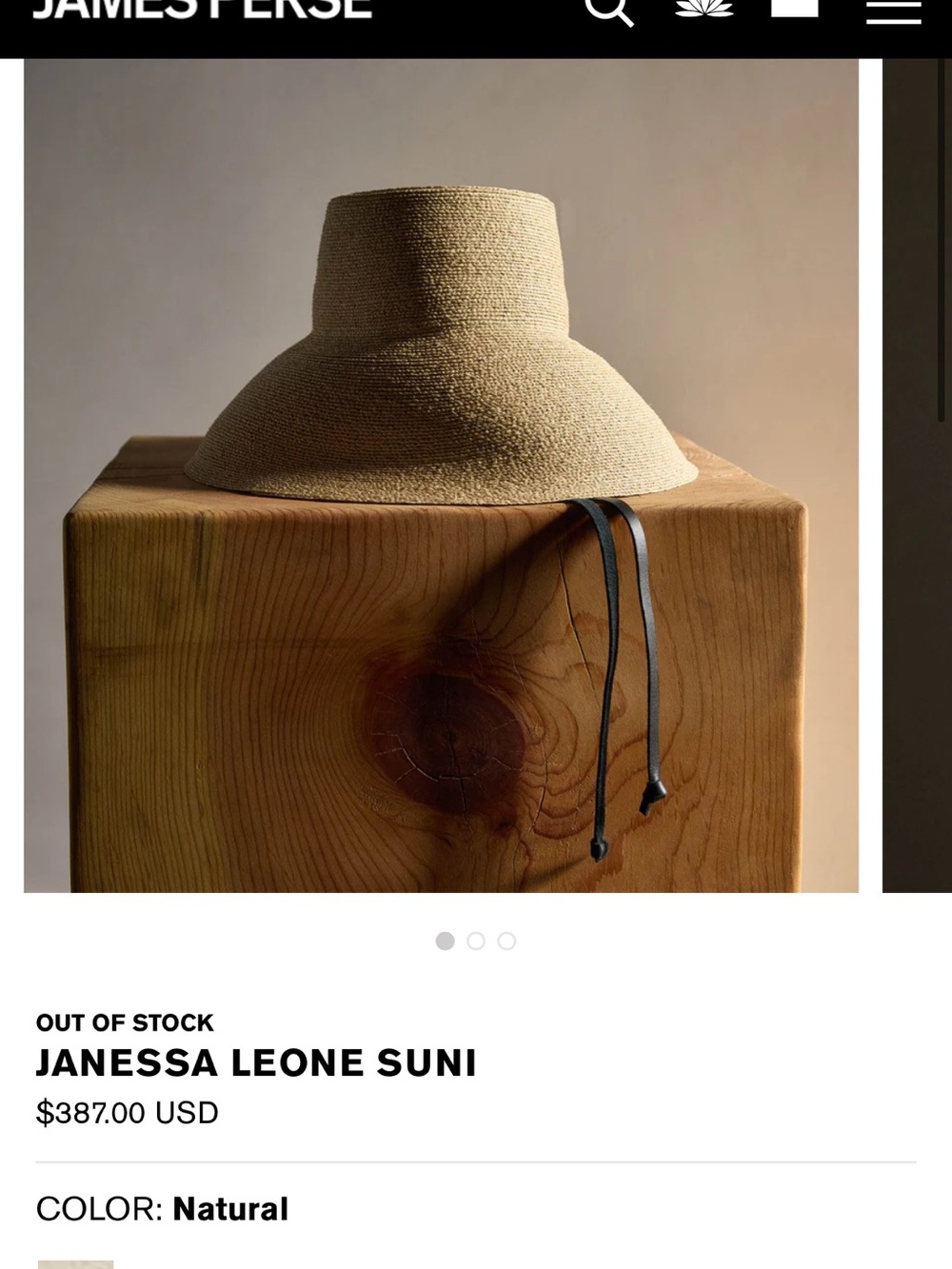 Janessa Leone Natural Straw Visor Hat with Black Chin Strap - Picture 3 of 7